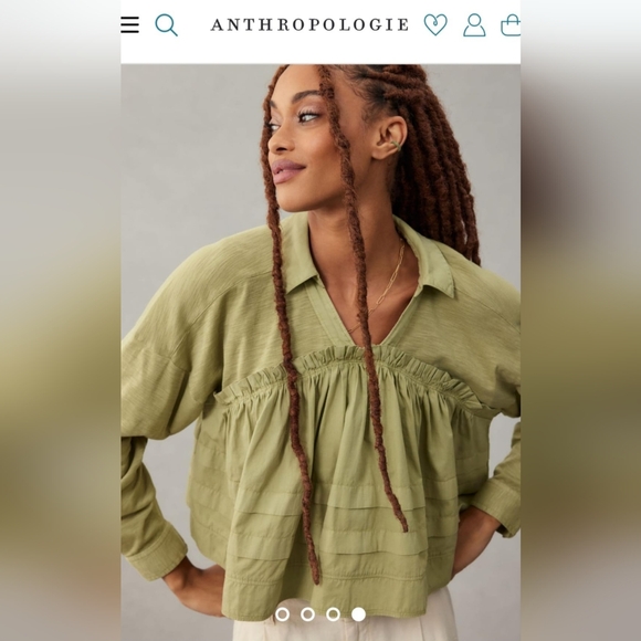 Pilcro Anthropologie 100%Cotton Pullover Long Sleeve Blouse Boho Olive Green S - Picture 4 of 16